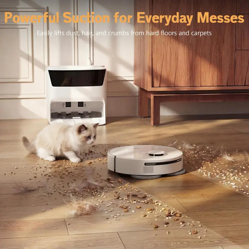 Robot Vacuum and Mop Combo, 8000Pa Strong Suction, All-in-One Base Station with Self-Emptying & Auto Mop Washing Drying, Tangle-Free, Smart Obstacle Avoidance, Ideal for Pet Hair, Hard Floors (8L Base)