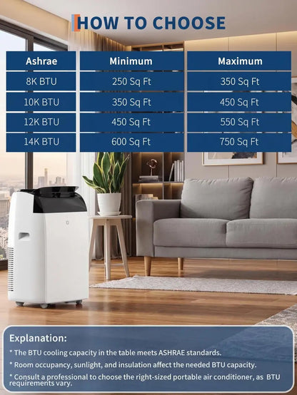 14,000 BTU Portable Air Conditioner, Cools up to 750 Sq.Ft, 3-in-1 Quiet Room AC Unit with Dehumidifier & Fan, Remote Control, 24H Timer & Window Kit for Bedroom, Home, Office