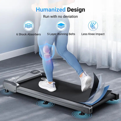 Under Desk Treadmill, 2.5HP Walking Pad with Wheels & Remote Control, 265 lbs Capacity Portable Flat Treadmill with LED Display for Home, Office Small Spaces