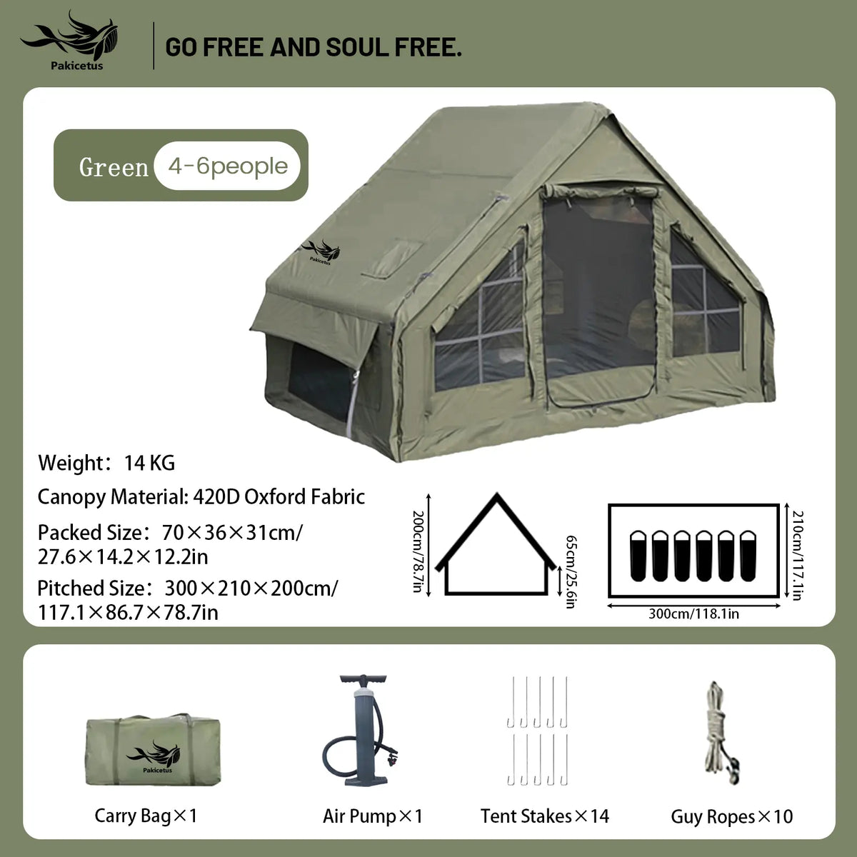 4-6 Person Inflatable Camping Tent - Large Oxford Fabric Instant Cabin Tent with Skylight, Stove Jack, Breathable Mesh & Quick Setup Glamping Shelter