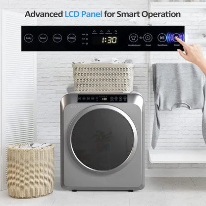 Portable Clothes Dryer, 3.5 Cu.Ft 13.2 lbs Compact Laundry Dryer, 110V Electric Front Load Dryer with Touch Screen & Stainless Steel Drum for Apartments, RVs & Dorms, Grey