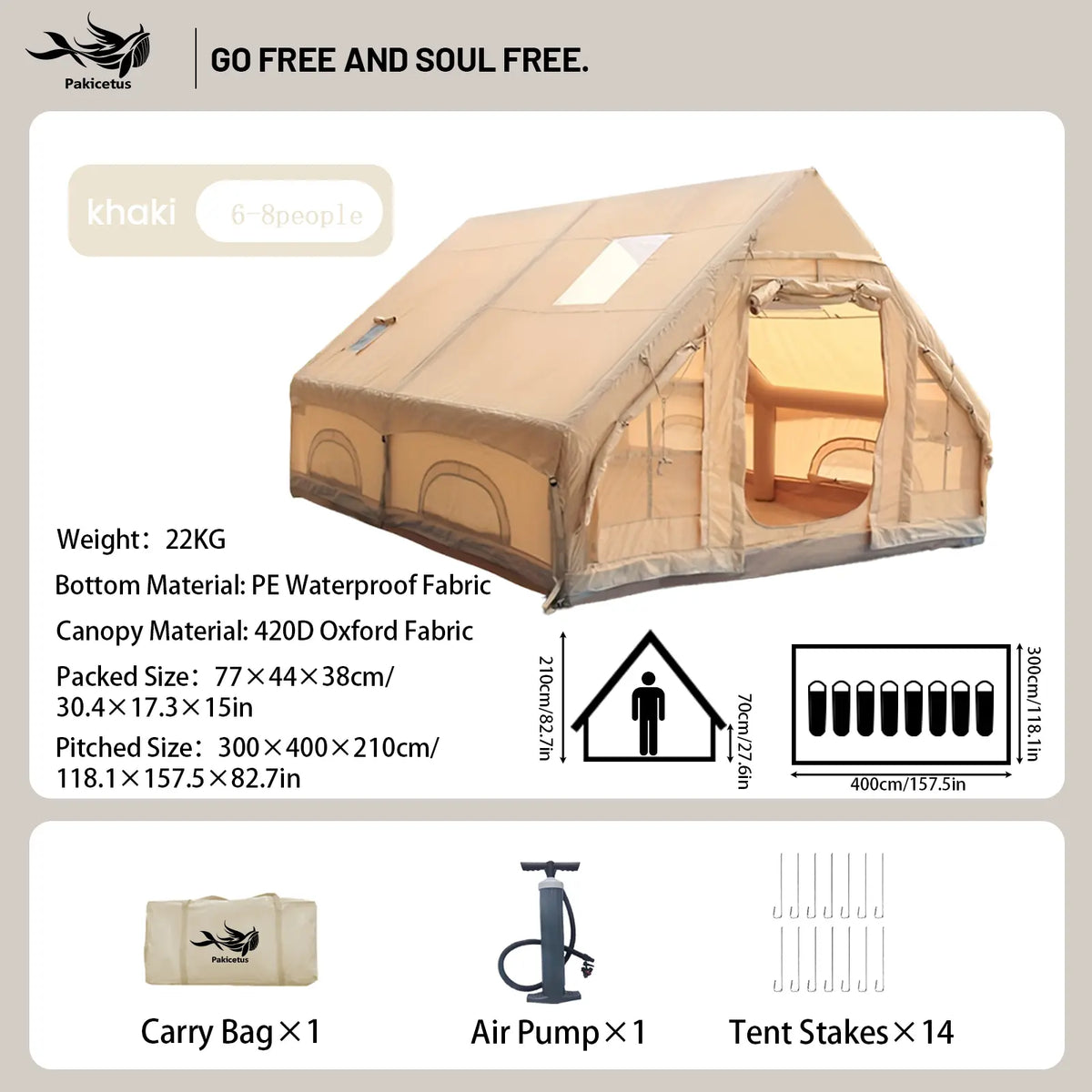 4-6 Person Inflatable Camping Tent - Large Oxford Fabric Instant Cabin Tent with Skylight, Stove Jack, Breathable Mesh & Quick Setup Glamping Shelter