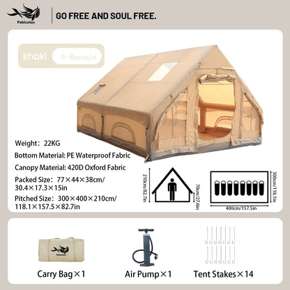 4-6 Person Inflatable Camping Tent - Large Oxford Fabric Instant Cabin Tent with Skylight, Stove Jack, Breathable Mesh & Quick Setup Glamping Shelter