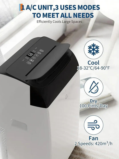 14,000 BTU Portable Air Conditioner, Cools up to 750 Sq.Ft, 3-in-1 Quiet Room AC Unit with Dehumidifier & Fan, Remote Control, 24H Timer & Window Kit for Bedroom, Home, Office