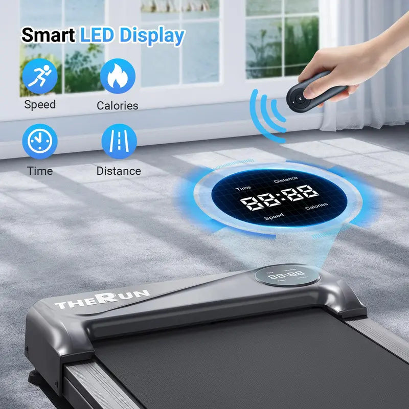 Under Desk Treadmill, 2.5HP Walking Pad with Wheels & Remote Control, 265 lbs Capacity Portable Flat Treadmill with LED Display for Home, Office Small Spaces