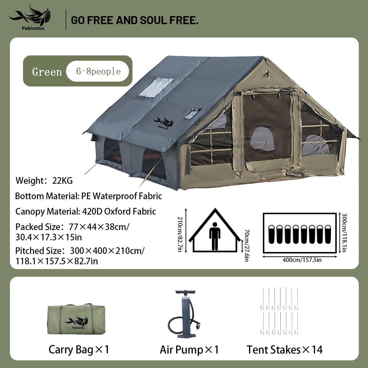 4-6 Person Inflatable Camping Tent - Large Oxford Fabric Instant Cabin Tent with Skylight, Stove Jack, Breathable Mesh & Quick Setup Glamping Shelter