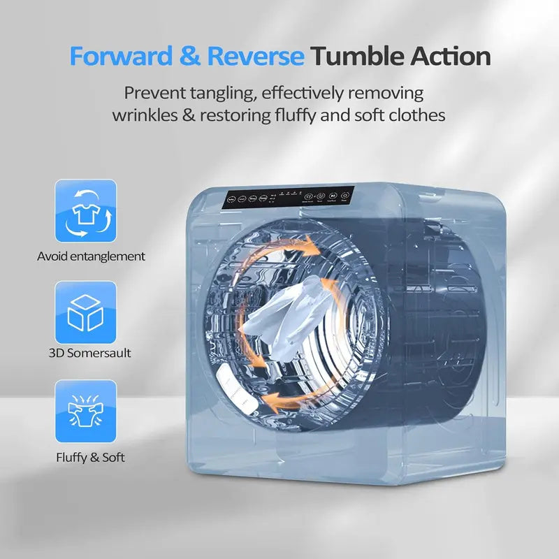 Portable Clothes Dryer, 3.5 Cu.Ft 13.2 lbs Compact Laundry Dryer, 110V Electric Front Load Dryer with Touch Screen & Stainless Steel Drum for Apartments, RVs & Dorms, Grey