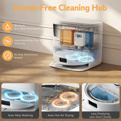 Robot Vacuum and Mop Combo, 8000Pa Strong Suction, All-in-One Base Station with Self-Emptying & Auto Mop Washing Drying, Tangle-Free, Smart Obstacle Avoidance, Ideal for Pet Hair, Hard Floors (8L Base)