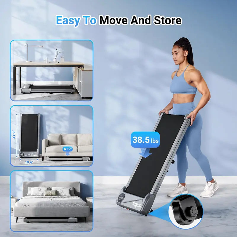 Under Desk Treadmill, 2.5HP Walking Pad with Wheels & Remote Control, 265 lbs Capacity Portable Flat Treadmill with LED Display for Home, Office Small Spaces