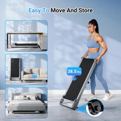 Under Desk Treadmill, 2.5HP Walking Pad with Wheels & Remote Control, 265 lbs Capacity Portable Flat Treadmill with LED Display for Home, Office Small Spaces