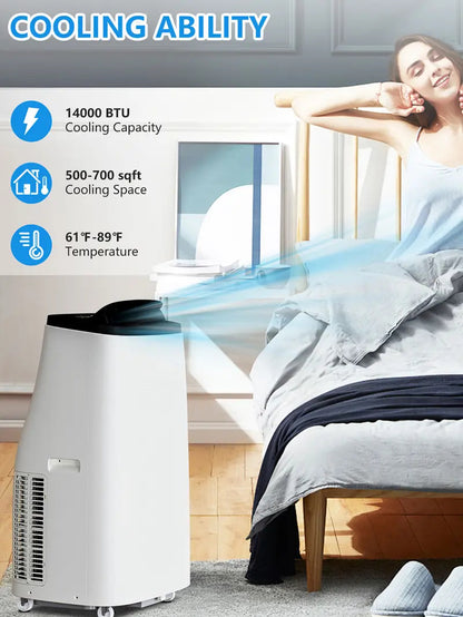 14,000 BTU Portable Air Conditioner, Cools up to 750 Sq.Ft, 3-in-1 Quiet Room AC Unit with Dehumidifier & Fan, Remote Control, 24H Timer & Window Kit for Bedroom, Home, Office