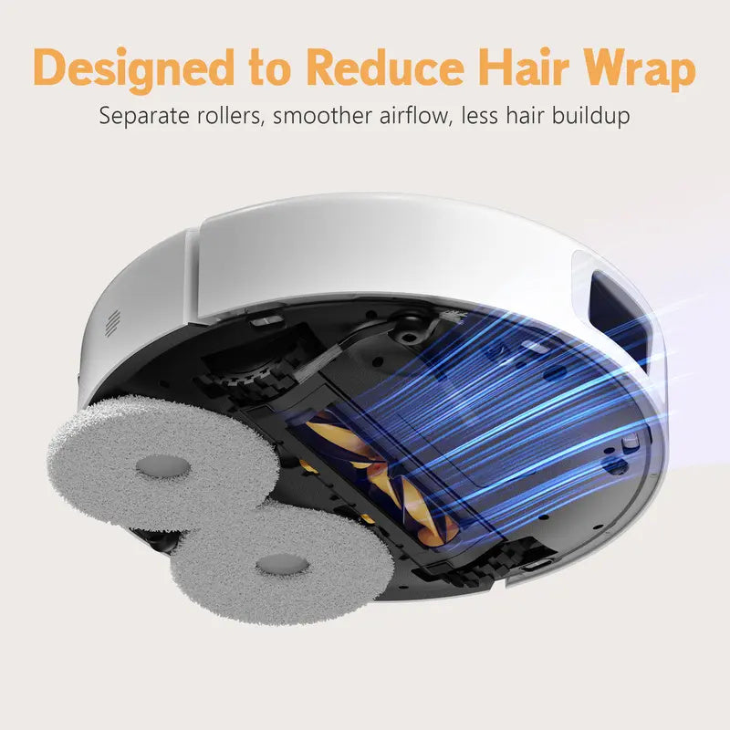 Robot Vacuum and Mop Combo, 8000Pa Strong Suction, All-in-One Base Station with Self-Emptying & Auto Mop Washing Drying, Tangle-Free, Smart Obstacle Avoidance, Ideal for Pet Hair, Hard Floors (8L Base)