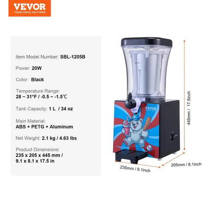 Slushy Machine for Home, 34oz Countertop Margarita & Frozen Drink Maker, Food-Grade Slushie Machine for DIY Smoothies, Cocktails & Kids Parties