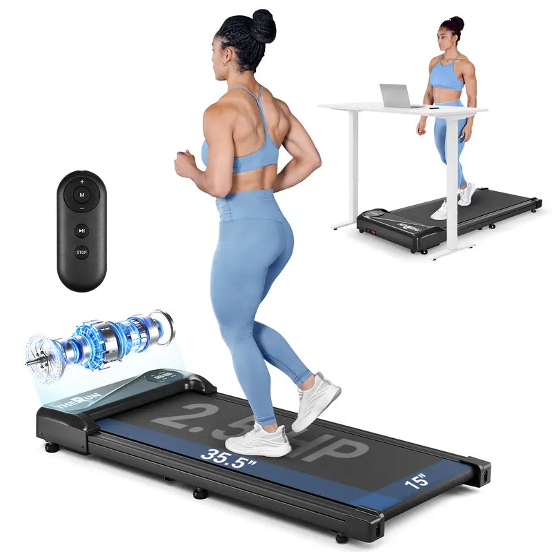 Under Desk Treadmill, 2.5HP Walking Pad with Wheels & Remote Control, 265 lbs Capacity Portable Flat Treadmill with LED Display for Home, Office Small Spaces
