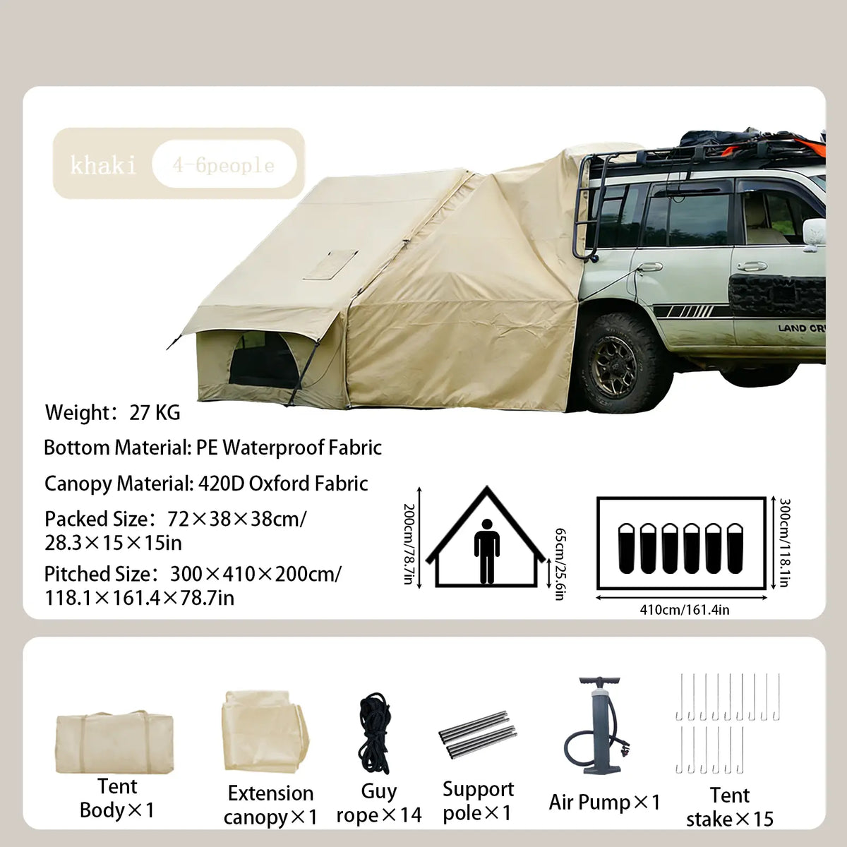 4-6 Person Inflatable Camping Tent - Large Oxford Fabric Instant Cabin Tent with Skylight, Stove Jack, Breathable Mesh & Quick Setup Glamping Shelter