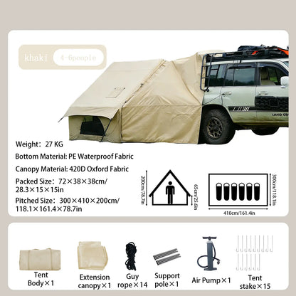 4-6 Person Inflatable Camping Tent - Large Oxford Fabric Instant Cabin Tent with Skylight, Stove Jack, Breathable Mesh & Quick Setup Glamping Shelter
