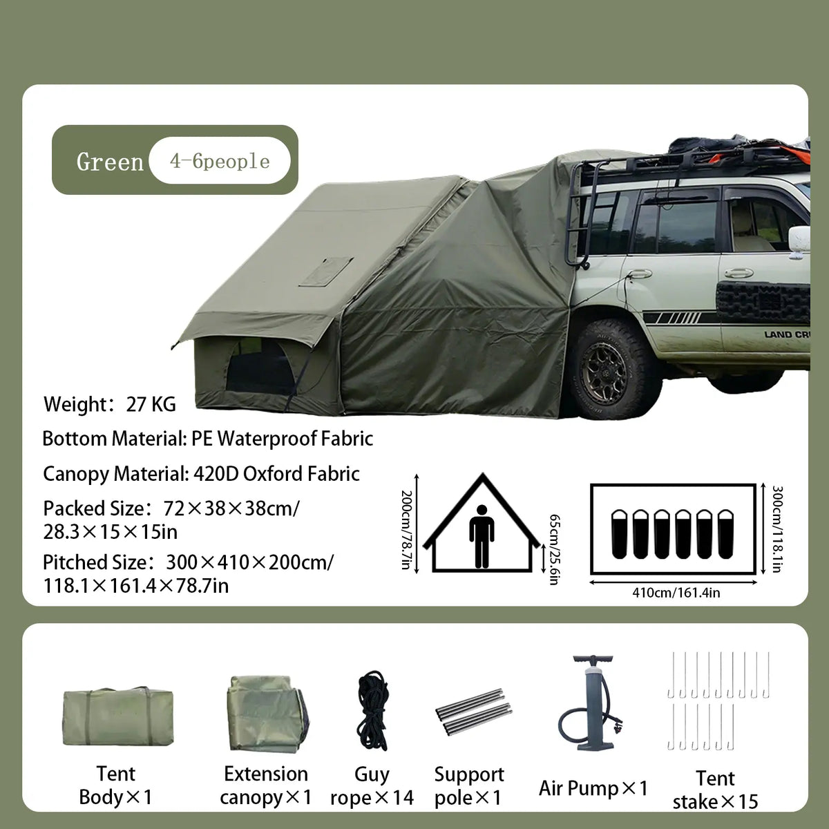 4-6 Person Inflatable Camping Tent - Large Oxford Fabric Instant Cabin Tent with Skylight, Stove Jack, Breathable Mesh & Quick Setup Glamping Shelter