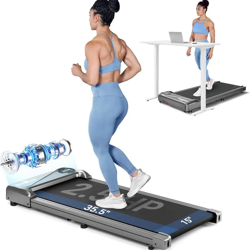 Under Desk Treadmill, 2.5HP Walking Pad with Wheels & Remote Control, 265 lbs Capacity Portable Flat Treadmill with LED Display for Home, Office Small Spaces
