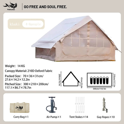 4-6 Person Inflatable Camping Tent - Large Oxford Fabric Instant Cabin Tent with Skylight, Stove Jack, Breathable Mesh & Quick Setup Glamping Shelter
