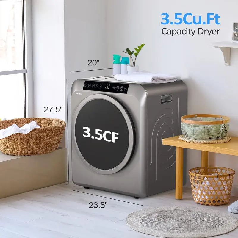 Portable Clothes Dryer, 3.5 Cu.Ft 13.2 lbs Compact Laundry Dryer, 110V Electric Front Load Dryer with Touch Screen & Stainless Steel Drum for Apartments, RVs & Dorms, Grey