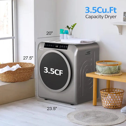 Portable Clothes Dryer, 3.5 Cu.Ft 13.2 lbs Compact Laundry Dryer, 110V Electric Front Load Dryer with Touch Screen & Stainless Steel Drum for Apartments, RVs & Dorms, Grey