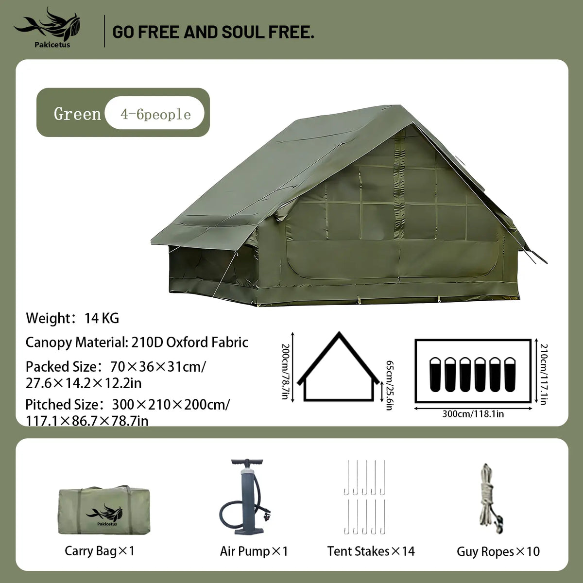 4-6 Person Inflatable Camping Tent - Large Oxford Fabric Instant Cabin Tent with Skylight, Stove Jack, Breathable Mesh & Quick Setup Glamping Shelter