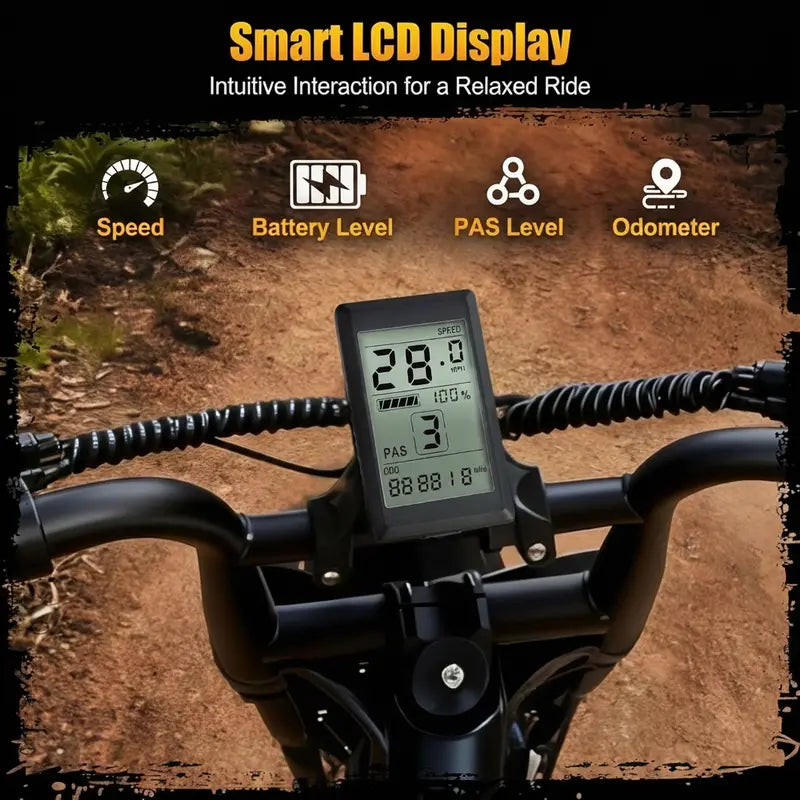 Adult Fat Tire Electric Bike, 16" All-Terrain Puncture-Resistant E-Bike with 1500W Peak Motor, 48V 13Ah Battery, Dual Suspension, 60-Mile Range, 28 MPH Max Speed, Commuting & Camping