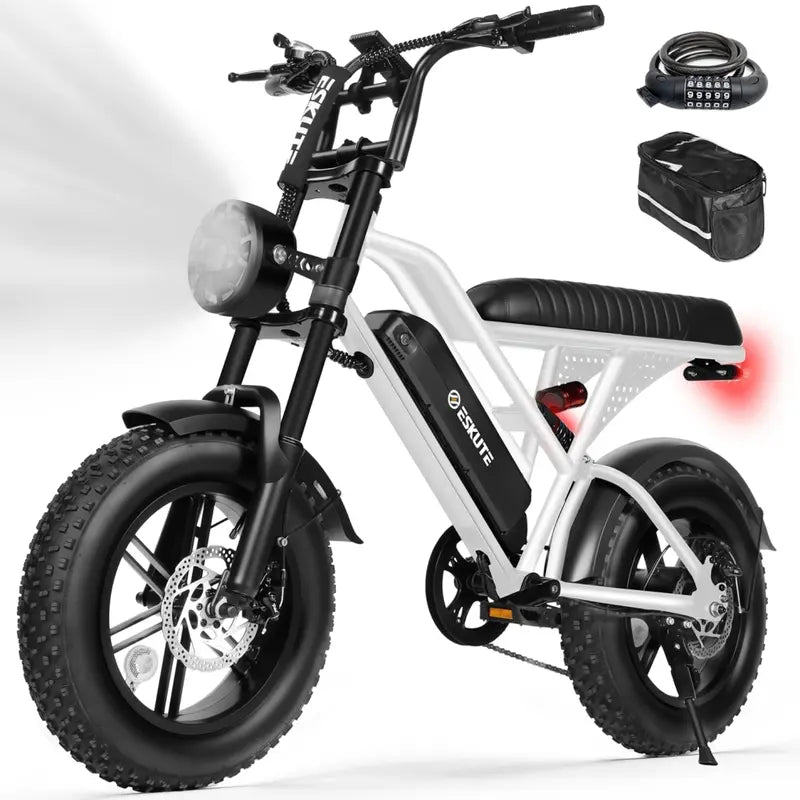 Adult Fat Tire Electric Bike, 16" All-Terrain Puncture-Resistant E-Bike with 1500W Peak Motor, 48V 13Ah Battery, Dual Suspension, 60-Mile Range, 28 MPH Max Speed, Commuting & Camping