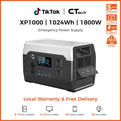 1800W Portable Power Station, 1024Wh LiFePO4 Solar Generator, 1.2H Fast Charge Battery Backup for Home Prep & Camping