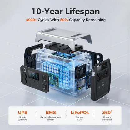 1800W Portable Power Station, 1024Wh LiFePO4 Solar Generator, 1.2H Fast Charge Battery Backup for Home Prep & Camping