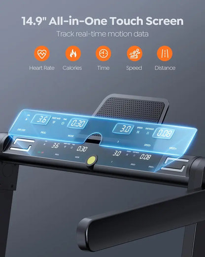 2-in-1 Folding Treadmill for Home - Under Desk Walking Pad with 2.5HP Motor, Touch Screen, Workout APPs, 12 HIIT Modes, Portable Home Office Treadmill, 265 LBS Capacity, Installation-Free