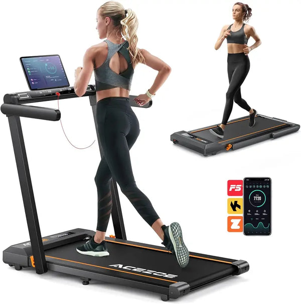 2-in-1 Folding Treadmill for Home - Under Desk Walking Pad with 2.5HP Motor, Touch Screen, Workout APPs, 12 HIIT Modes, Portable Home Office Treadmill, 265 LBS Capacity, Installation-Free