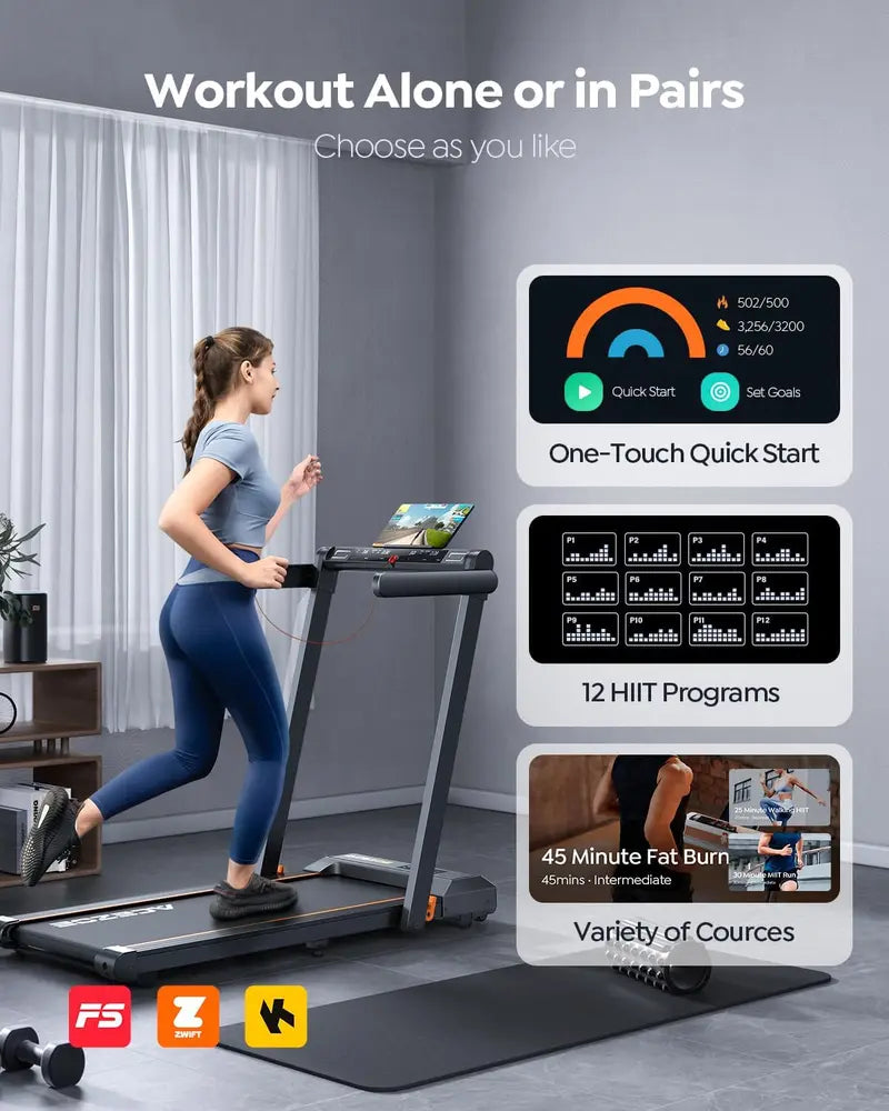 2-in-1 Folding Treadmill for Home - Under Desk Walking Pad with 2.5HP Motor, Touch Screen, Workout APPs, 12 HIIT Modes, Portable Home Office Treadmill, 265 LBS Capacity, Installation-Free