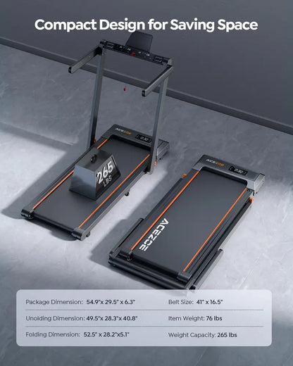 2-in-1 Folding Treadmill for Home - Under Desk Walking Pad with 2.5HP Motor, Touch Screen, Workout APPs, 12 HIIT Modes, Portable Home Office Treadmill, 265 LBS Capacity, Installation-Free