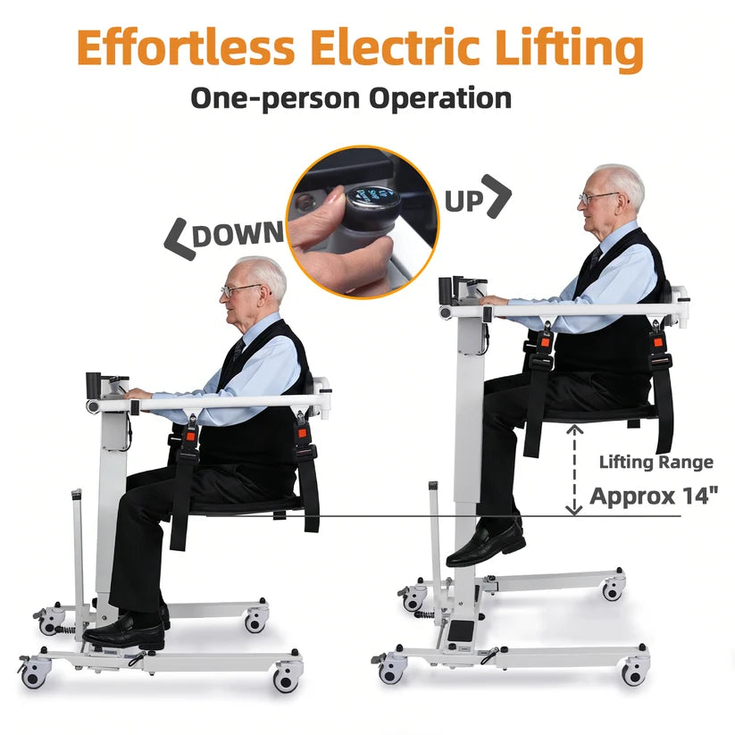 Certified Renewed - Electric Patient Lift for Elderly & Seniors, Portable Folding Transfer Chair for Home Use, Safely Transfer from Bed to Chair, Toilet, Car & Bathroom