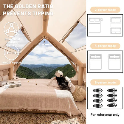 4-6 Person Inflatable Camping Tent - Large Oxford Fabric Instant Cabin Tent with Skylight, Stove Jack, Breathable Mesh & Quick Setup Glamping Shelter