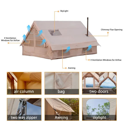 4-6 Person Inflatable Camping Tent - Large Oxford Fabric Instant Cabin Tent with Skylight, Stove Jack, Breathable Mesh & Quick Setup Glamping Shelter