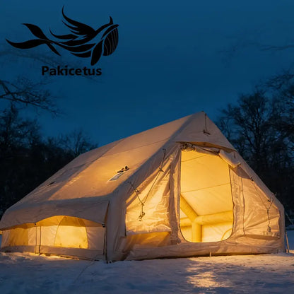 4-6 Person Inflatable Camping Tent - Large Oxford Fabric Instant Cabin Tent with Skylight, Stove Jack, Breathable Mesh & Quick Setup Glamping Shelter