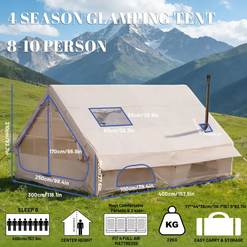 4-6 Person Inflatable Camping Tent - Large Oxford Fabric Instant Cabin Tent with Skylight, Stove Jack, Breathable Mesh & Quick Setup Glamping Shelter