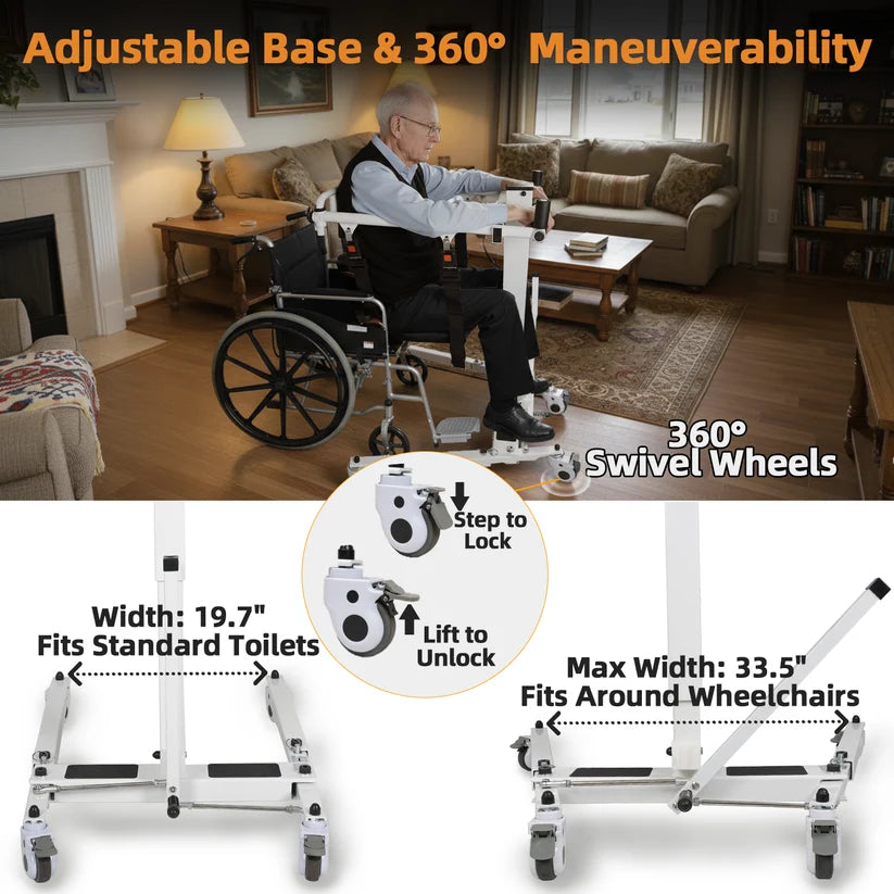 Certified Renewed - Electric Patient Lift for Elderly & Seniors, Portable Folding Transfer Chair for Home Use, Safely Transfer from Bed to Chair, Toilet, Car & Bathroom