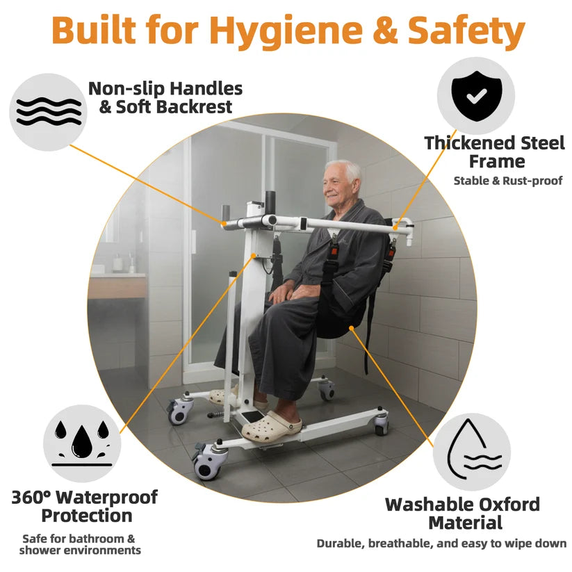Certified Renewed - Electric Patient Lift for Elderly & Seniors, Portable Folding Transfer Chair for Home Use, Safely Transfer from Bed to Chair, Toilet, Car & Bathroom