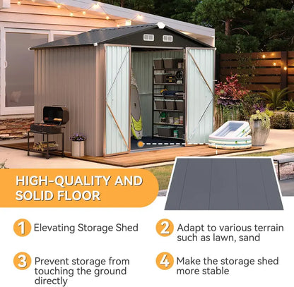 8x6 FT Metal Outdoor Storage Shed, Heavy-Duty Galvanized Steel Tool Shed with Sloped Roof, Air Vents & Lockable Double Doors for Backyard, Lawn Mower, Bike (Brown)