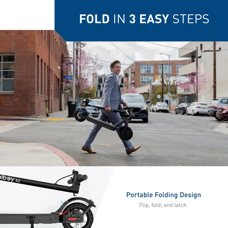 Adult Electric Scooter - Commuting Scooter with 350W Motor, 19 MPH Top Speed, 17 Miles Long Range, 8.5" Tires, Double Braking System, Rear Suspension, App Control & Bright LED Lights, Portable Folding Design