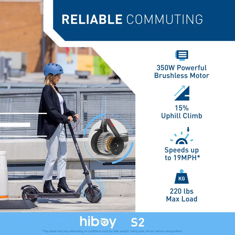 Adult Electric Scooter - Commuting Scooter with 350W Motor, 19 MPH Top Speed, 17 Miles Long Range, 8.5" Tires, Double Braking System, Rear Suspension, App Control & Bright LED Lights, Portable Folding Design