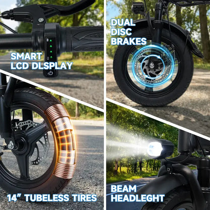 Adult Folding Electric Bike, 14 Compact Foldable Ebike with 500W Motor, 18 MPH Max Speed, 30 Mile Range, 12Ah Battery, 3 Riding Modes, UL & GCC Certified City Commuter