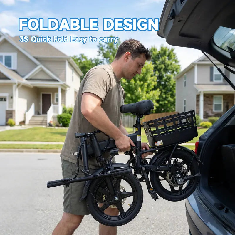 Adult Folding Electric Bike, 14 Compact Foldable Ebike with 500W Motor, 18 MPH Max Speed, 30 Mile Range, 12Ah Battery, 3 Riding Modes, UL & GCC Certified City Commuter
