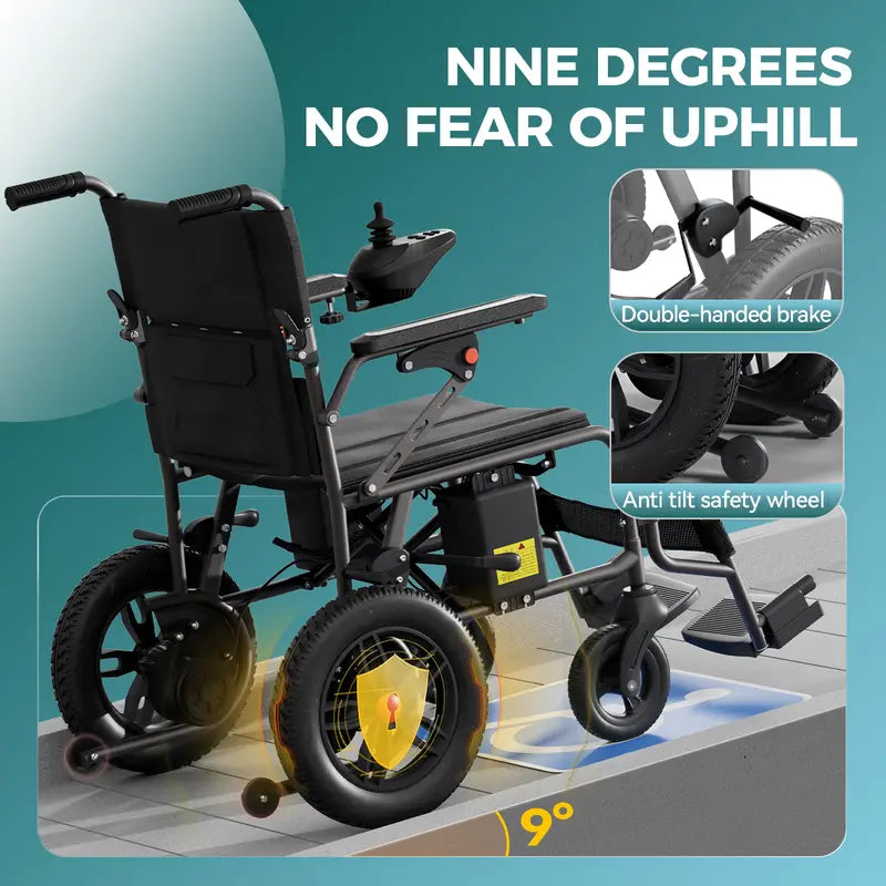Lightweight Foldable Electric Wheelchair for Adults - 65 lbs Portable Motorized Power Wheelchair with 300 lbs Capacity, 15 KM Range, 360° Joystick, Travel-Friendly Mobility Aid