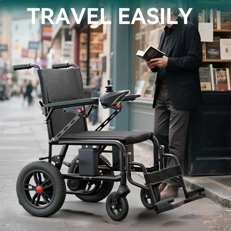 Lightweight Foldable Electric Wheelchair for Adults - 65 lbs Portable Motorized Power Wheelchair with 300 lbs Capacity, 15 KM Range, 360° Joystick, Travel-Friendly Mobility Aid