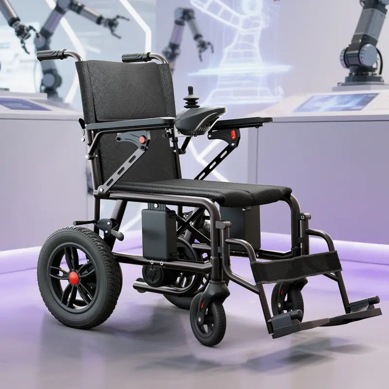 Lightweight Foldable Electric Wheelchair for Adults - 65 lbs Portable Motorized Power Wheelchair with 300 lbs Capacity, 15 KM Range, 360° Joystick, Travel-Friendly Mobility Aid