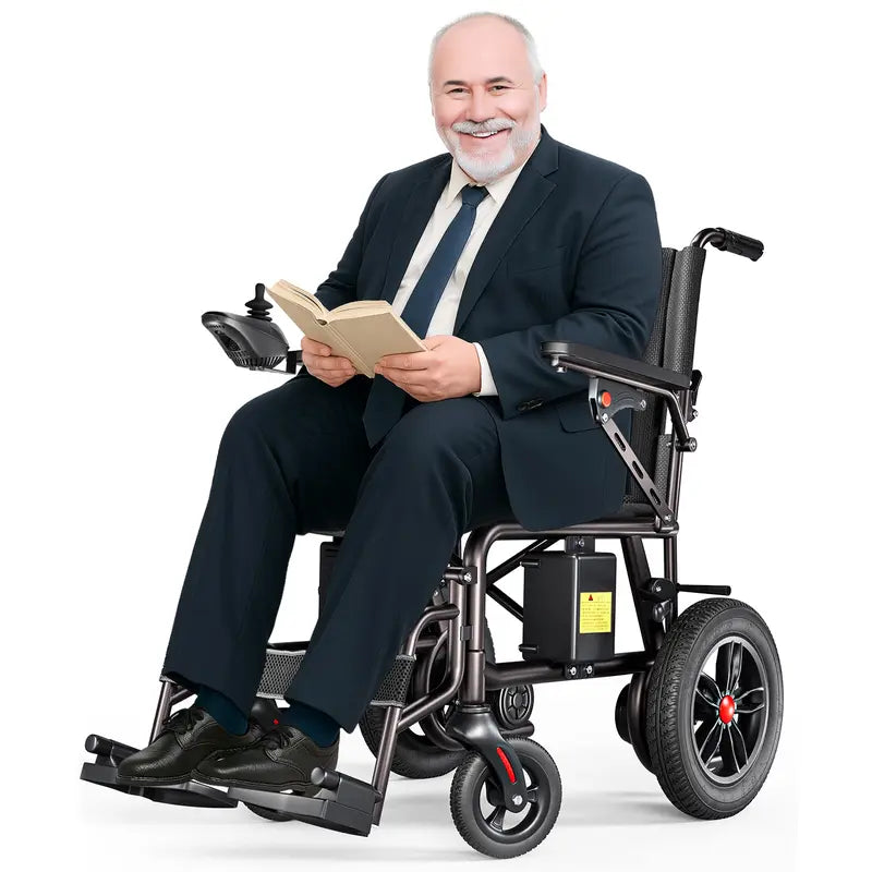 Lightweight Foldable Electric Wheelchair for Adults - 65 lbs Portable Motorized Power Wheelchair with 300 lbs Capacity, 15 KM Range, 360° Joystick, Travel-Friendly Mobility Aid
